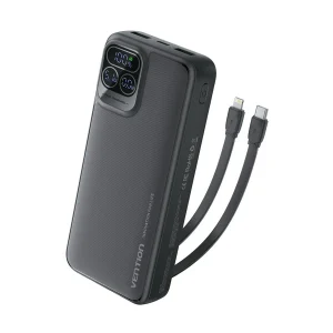 Vention I13BB-V2 Dual Cable 10000mAh 22.5W Power Bank with LED Display (Black)